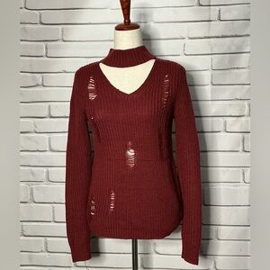 3/$20 Derek Heart Burgundy V-Neck Distressed Sweater